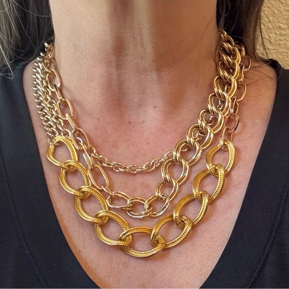 Upcycled Gold Tone Three Strand Chain Necklace